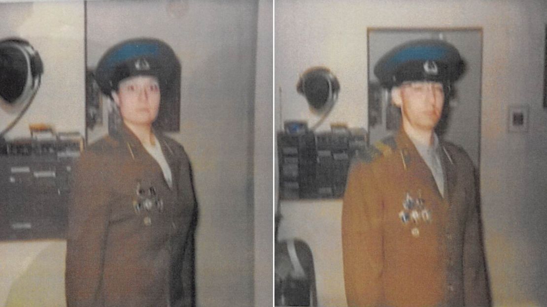 Prosecutors submitted a photo to the court that they say shows Primrose and Morrison in a KGB jacket.