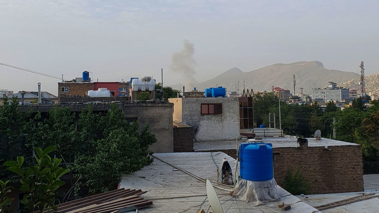 In this photograph taken on July 31, 2022, smoke rises from a house following a US drone strike in the Sherpur area of Kabul. - US President Joe Biden announced on August 1 that Al-Qaeda chief Ayman al-Zawahiri had been killed by a drone strike in the Afghan capital. (Photo by AFP) (Photo by -/AFP via Getty Images)