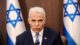 Israel's caretaker Prime Minister Yair Lapid heads the weekly cabinet meeting in Jerusalem, on July 31, 2022. (Photo by GIL COHEN-MAGEN / POOL / AFP) (Photo by GIL COHEN-MAGEN/POOL/AFP via Getty Images)