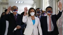 US House Speaker Nancy Pelosi, center, arrives at the Legislative Yuan in Taipei, Taiwan, on Wednesday, Aug. 3, 2022. Pelosi became the highest-ranking American politician to visit Taiwan in 25 years, prompting China to announce missile tests and military drills encircling the island that set the stage for some of its most provocative actions in decades.