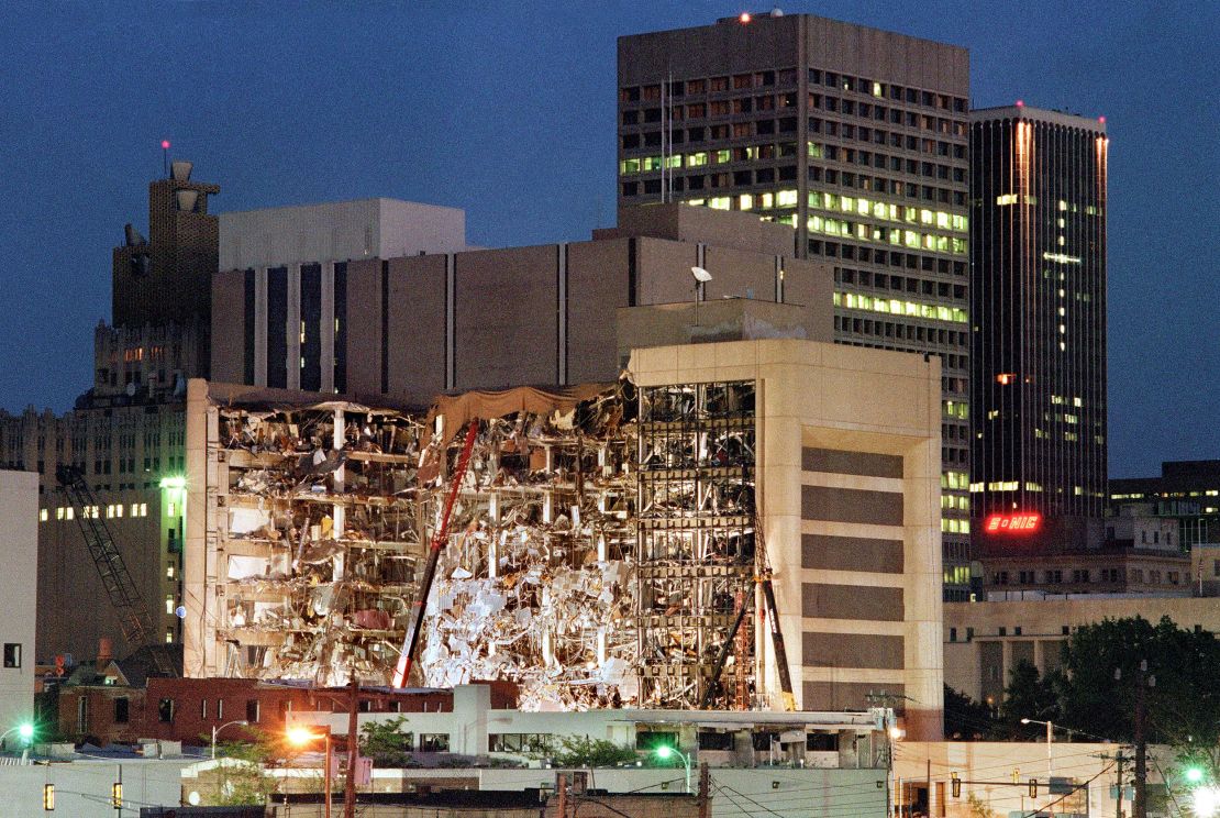 Rescuers continue searching for bodies in the aftermath of the April 1995 bombing on a federal building in Oklahoma City.