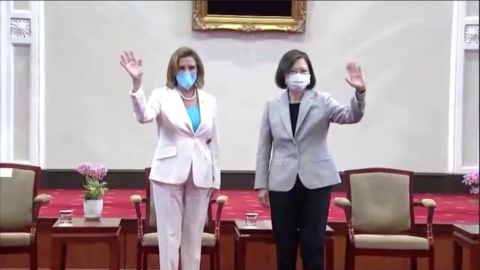 Pelosi attends a meeting with Taiwan President Tsai at the presidential office in Taipei, August 3, 2022.