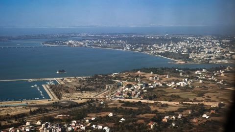 A view of the South China Sea between the city of Xiamen in China, in the far distance, and the islands of Kinmen in Taiwan, February 2, 2021.