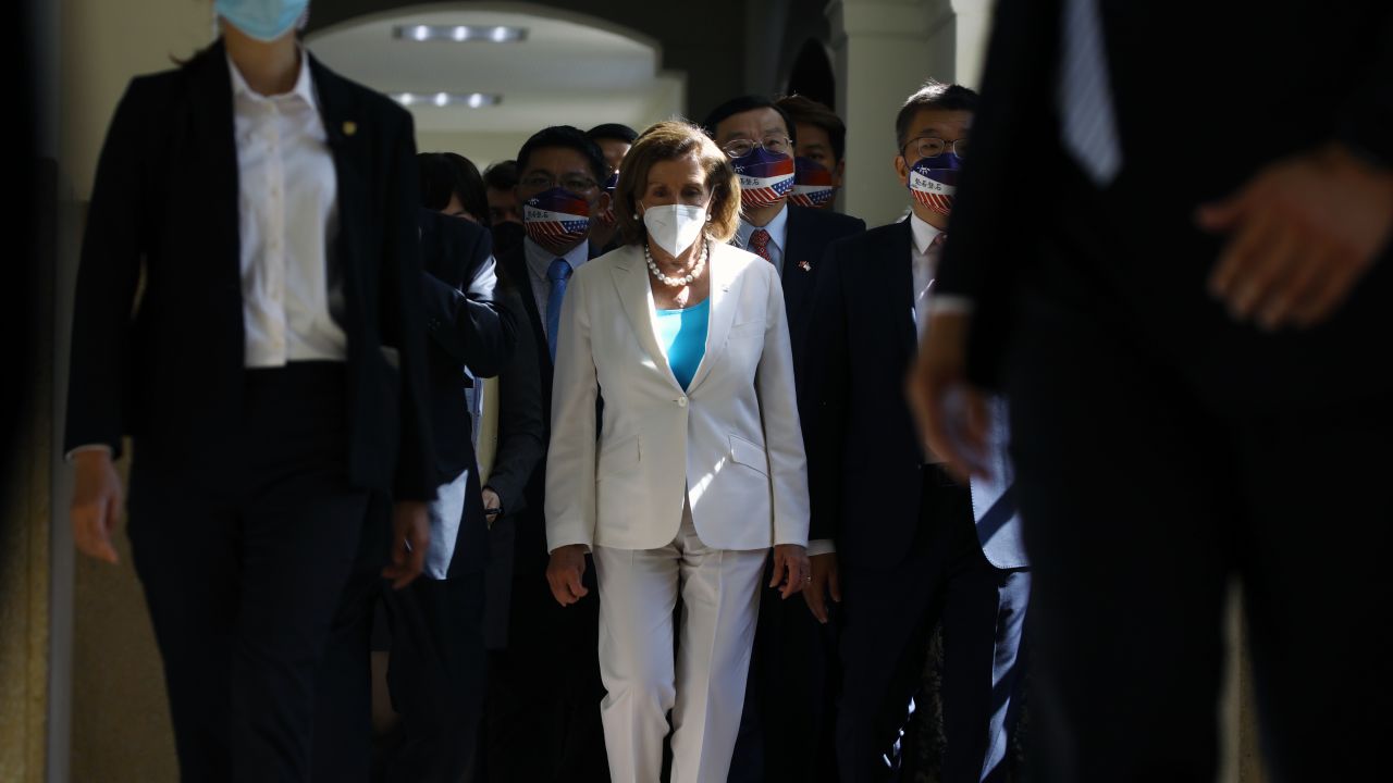 House Speaker Nancy Pelosi, center, arrives at the Legislative Yuan in Taipei, Taiwan, on Wednesday, August 3, 2022.
