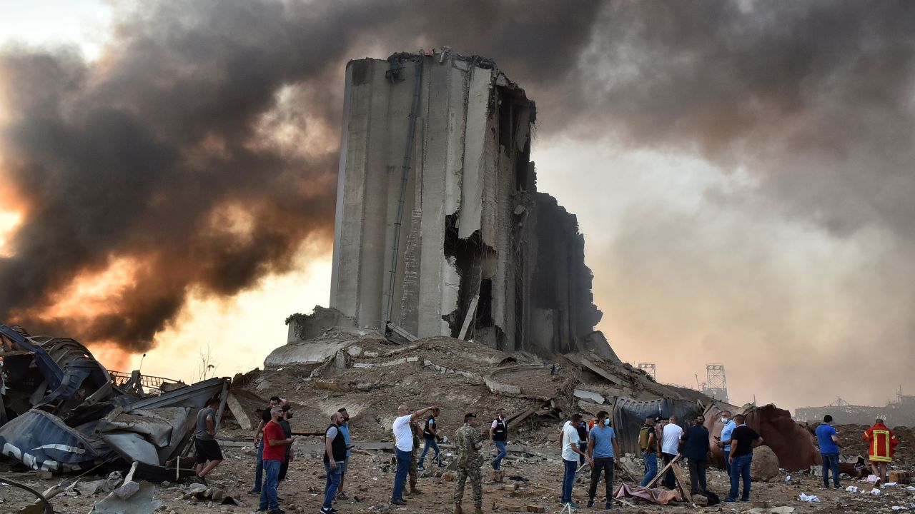 A destroyed silo at the scene of the port explosion that took place two years ago in Beirut, Lebanon. 