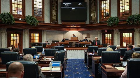 Members of the Senate vote to pass Senate Bill 1 during special session on Saturday, July 30, 2022, at the Indiana Statehouse in Indianapolis. 