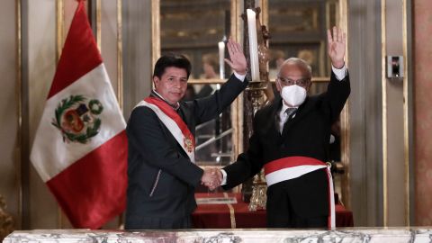 President Pedro Castillo (left) and Anibal Torres (right) in February.