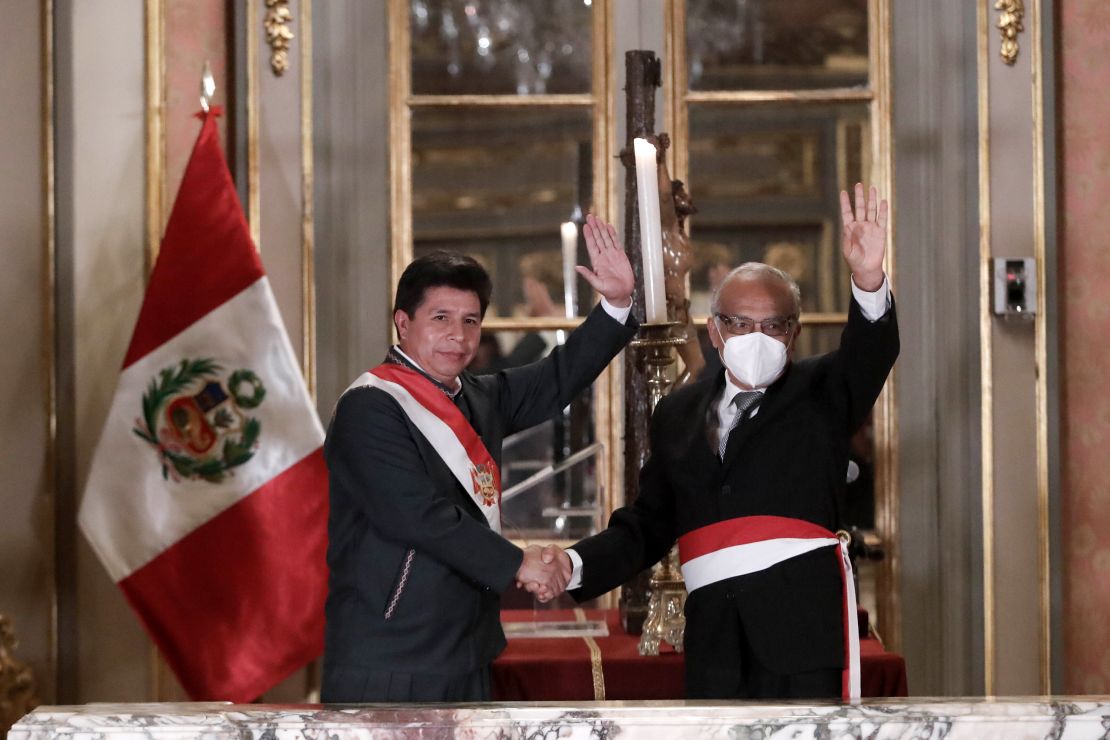 President Pedro Castillo (left) and Anibal Torres (right) in February.