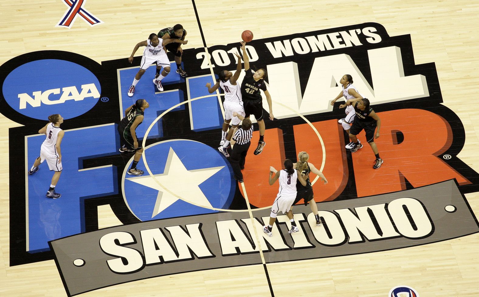 Griner goes up for the opening tip at the 2010 Final Four.