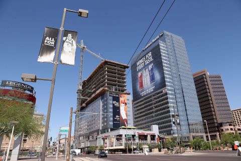 Griner was the No. 1 pick in the 2013 WNBA draft when she was chosen by the Mercury. Her image is shown on a downtown building in Phoenix.
