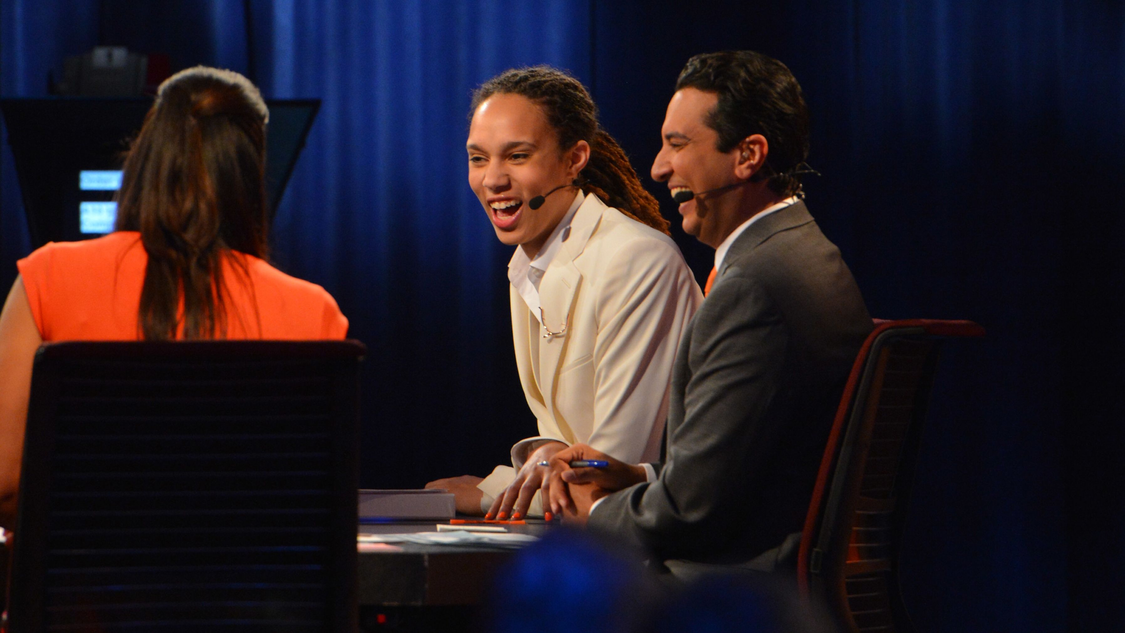 Griner talks with the media after being drafted in 2013.