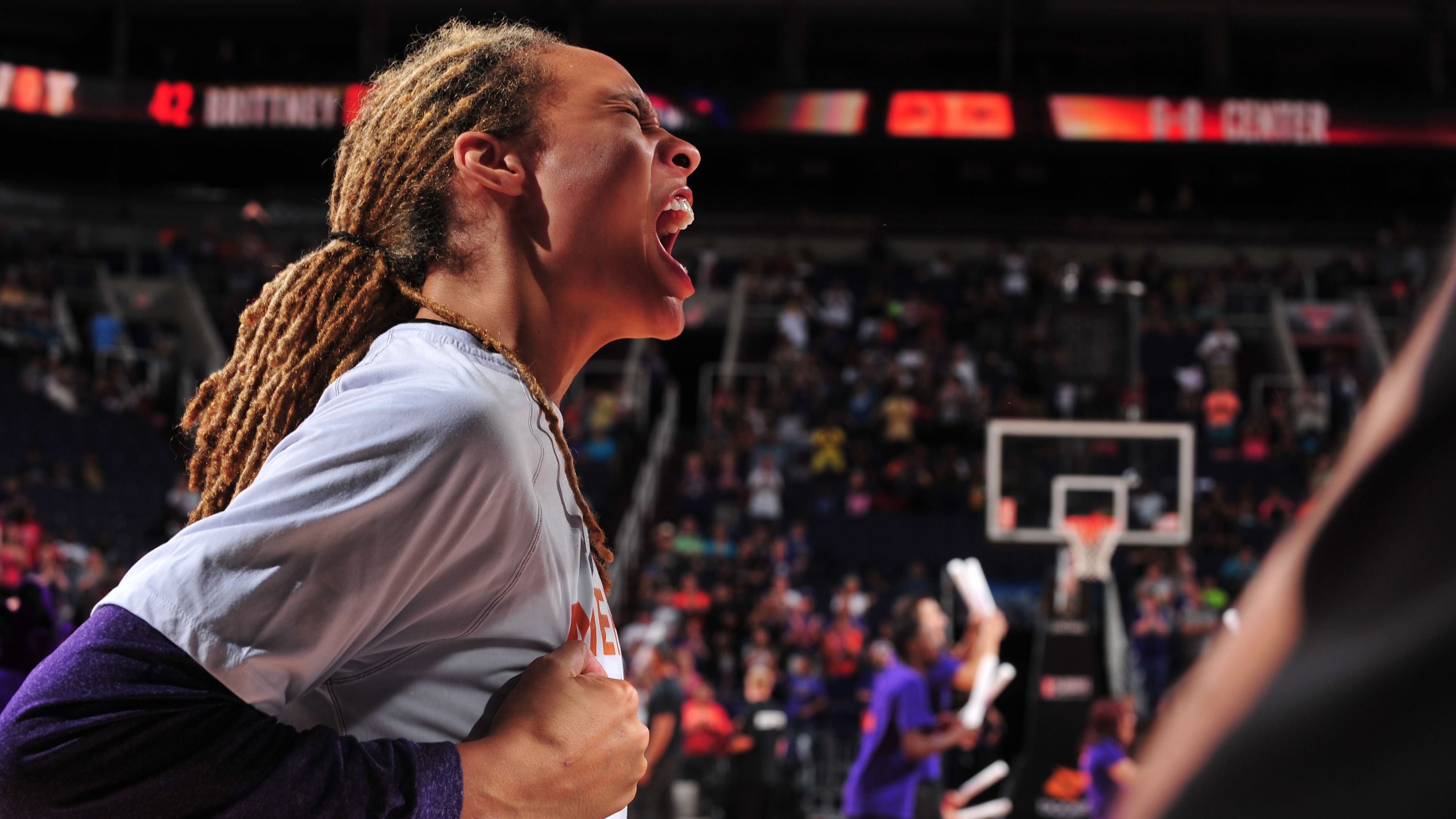 Griner gets fired up before a playoff game in 2015.