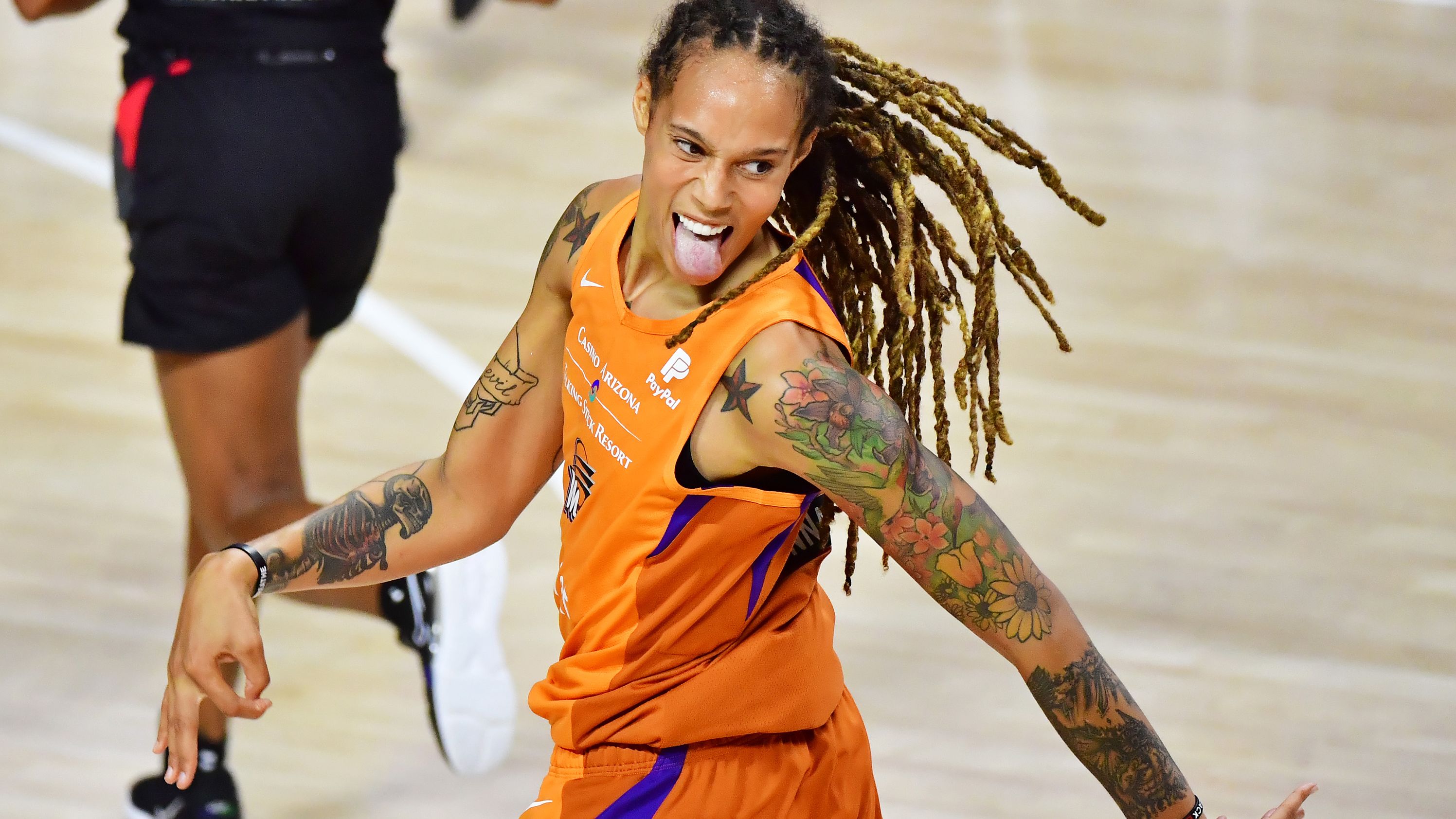 Griner reacts after hitting a 3-pointer in 2020.