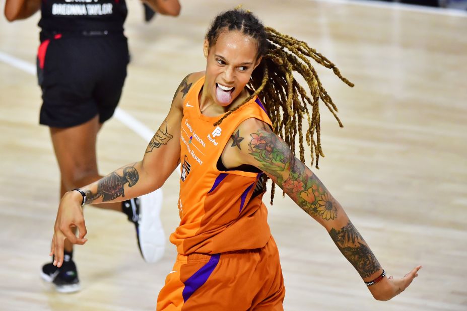 Griner reacts after hitting a 3-pointer in 2020.