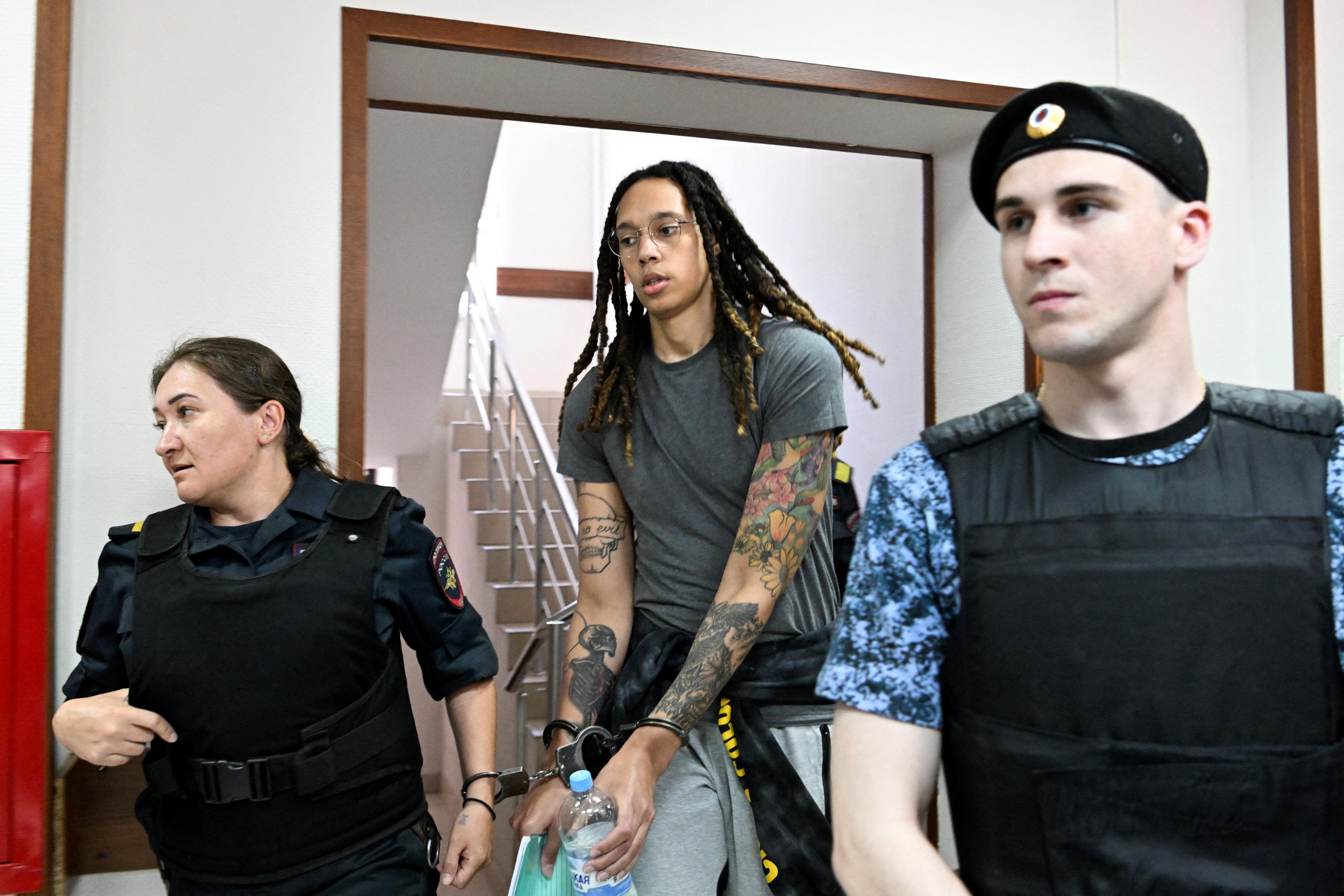 Griner arrives to a hearing at the Khimki Court outside Moscow in June 2022.