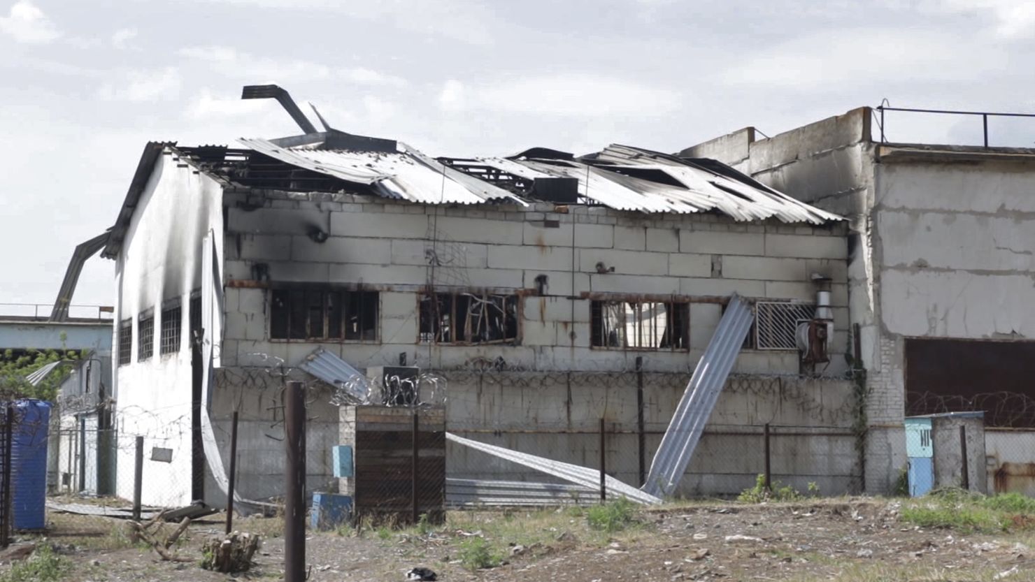 A destroyed barrack at a prison in Olenivka.