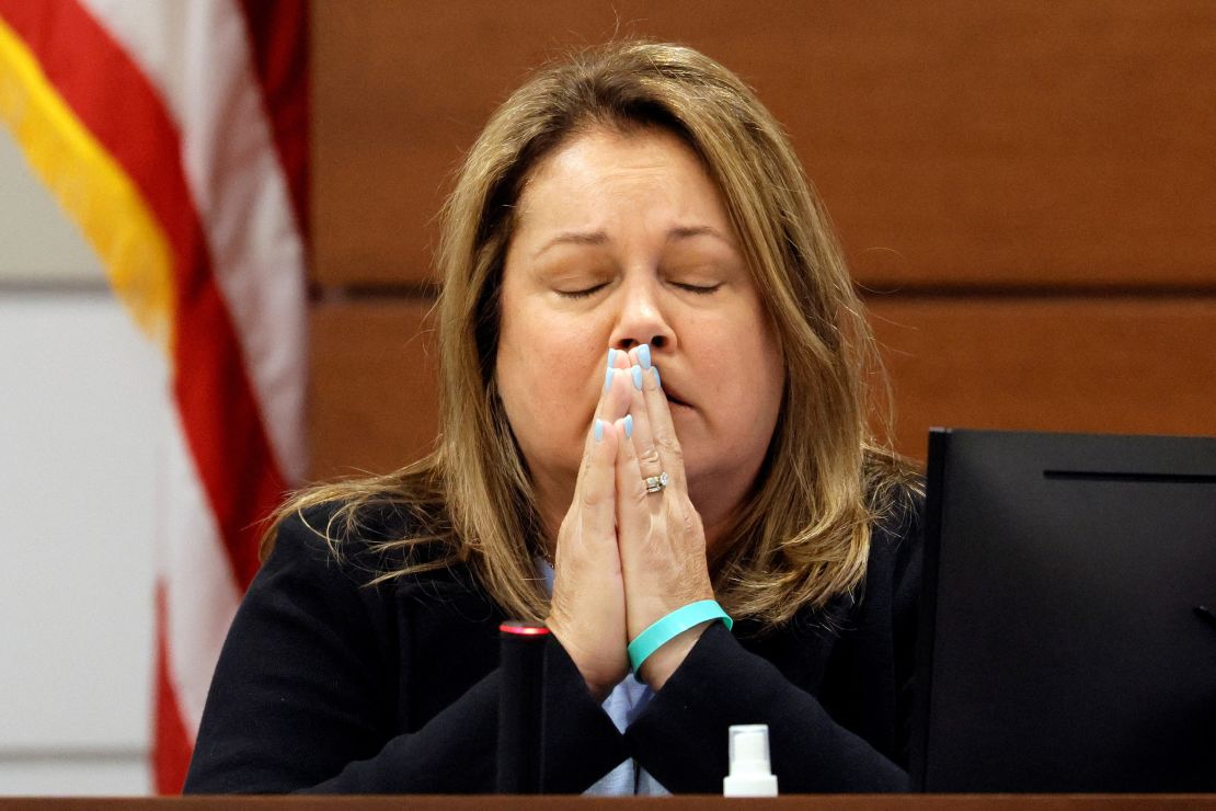Jennifer Montalto pauses before giving her victim impact statement during the penalty phase of the trial of the Marjory Stoneman Douglas High School shooter on Wednesday.