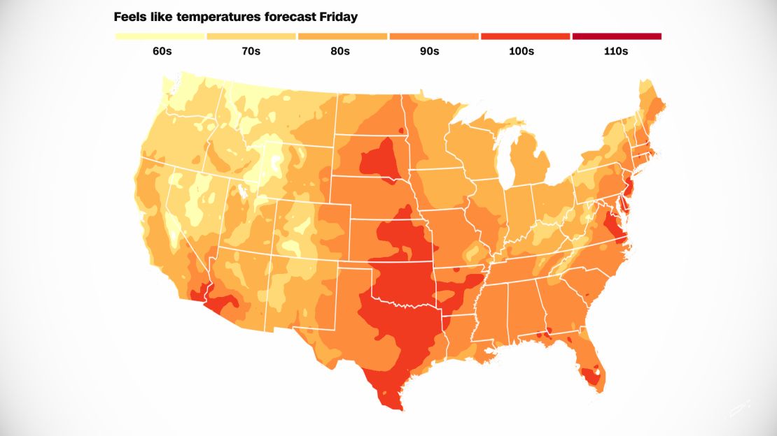 Friday will be slightly cooler for the Northeast, but temperatures in the Plains heat up.