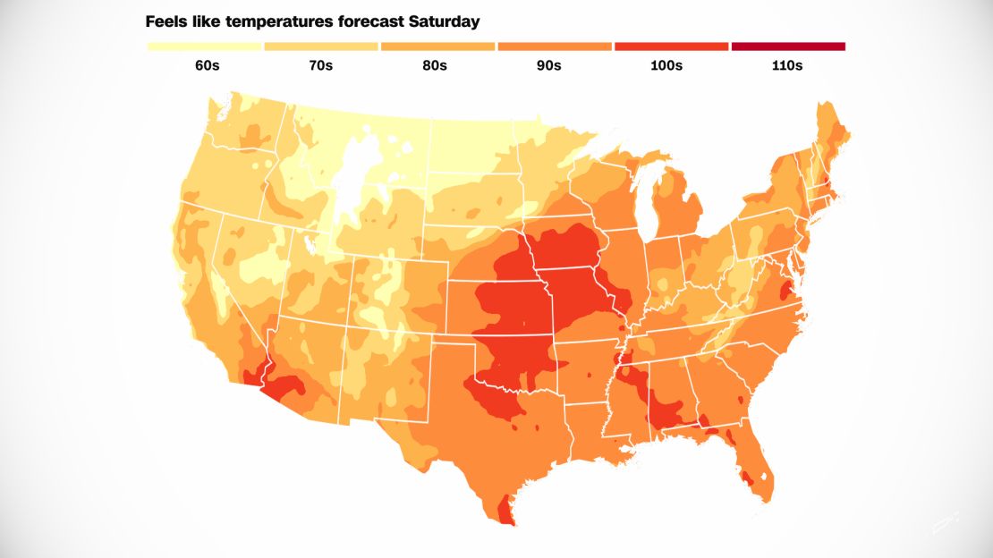 Temperatures will remain in the 90s for most of the East Coast on Saturday.