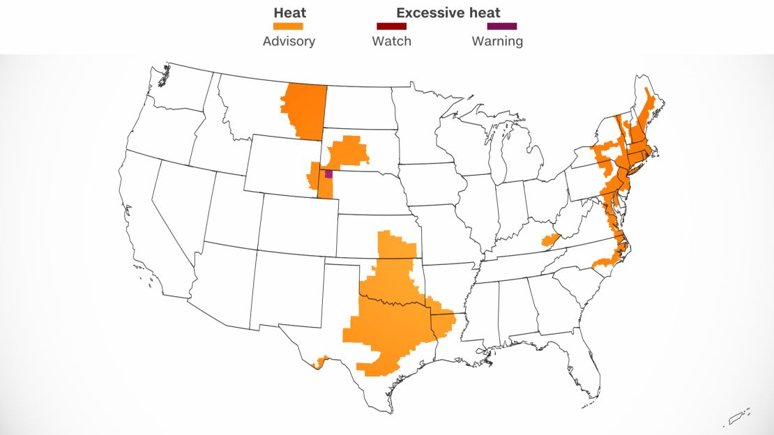 Thursday heat alerts include the Northeast and Great Plains.