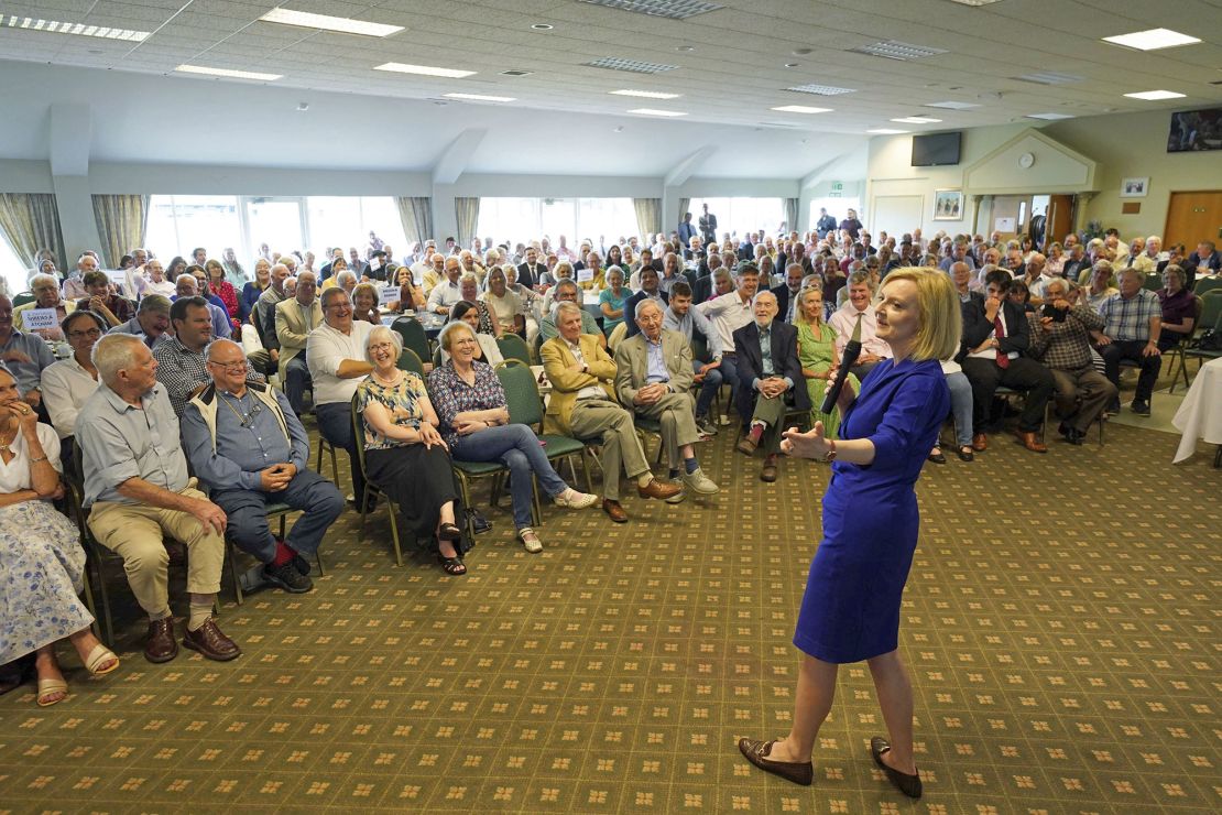 Liz Truss speaks during an event in Ludlow, Britain, as part of her campaign to be leader of the Conservative Party and the next prime minister on August 3, 2022.