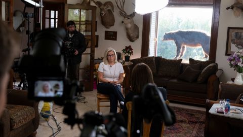 Rep. Liz Cheney is interviewed by CNN's Kasie Hunt in Laramie, Wyoming, on Wednesday.