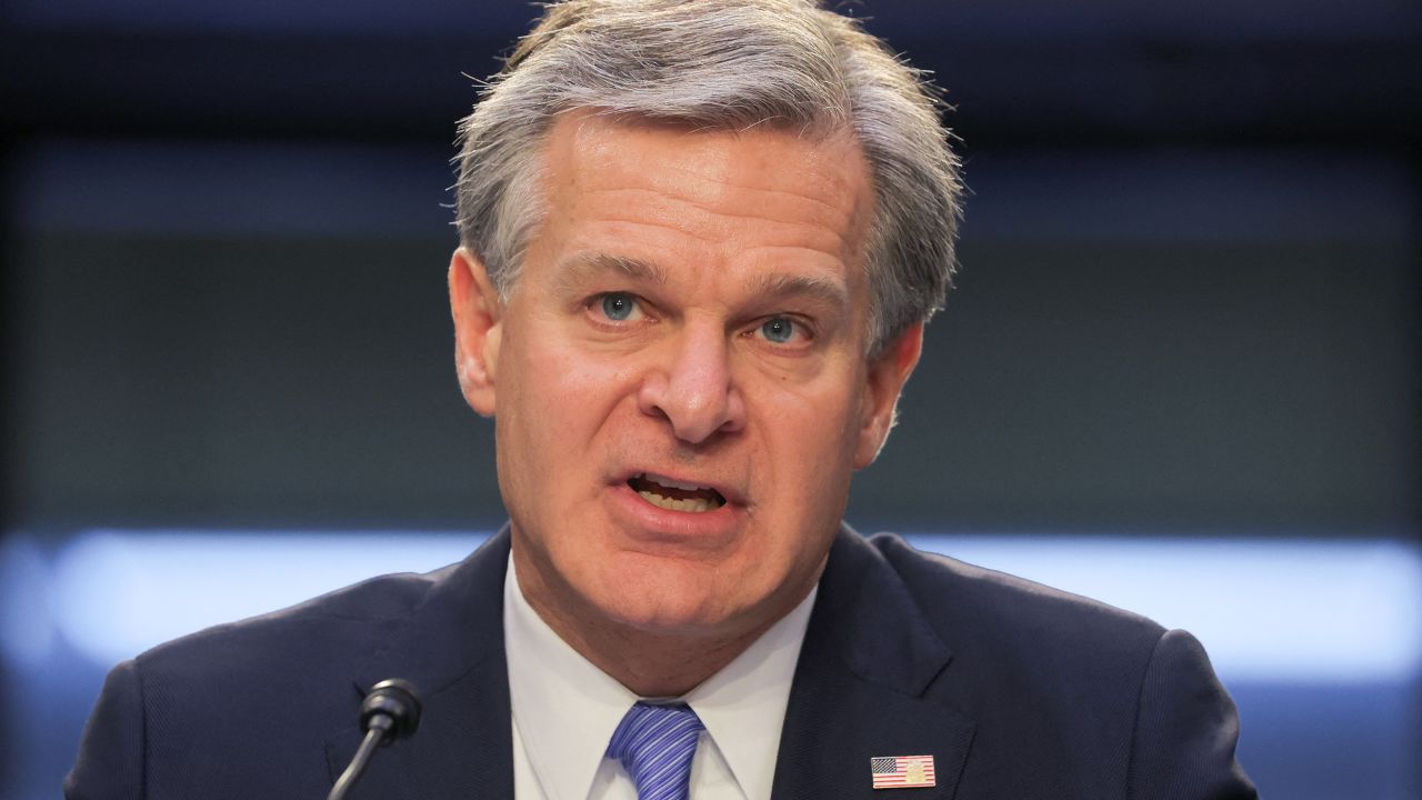 FBI Director Christopher Wray testifies before a Senate Judiciary Committee hearing on Capitol Hill in Washington on August 4, 2022. 