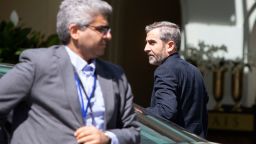 Iran's chief nuclear negotiator Ali Bagheri Kani (R) is arriving at the Coburg Palais, the venue of the Joint Comprehensive Plan of Action (JCPOA) in Vienna on August 4, 2022. - The United States and the European Union's Iran nuclear envoys on August 3, 2022 said they were travelling to Vienna for talks with Tehran's delegation as they seek to salvage the agreement on its atomic ambitions. (Photo by Alex HALADA / AFP) / The erroneous mention[s] appearing in the metadata of this photo by Alex HALADA has been modified in AFP systems in the following manner: [arriving at] instead of [leaving]. Please immediately remove the erroneous mention[s] from all your online services and delete it (them) from your servers. If you have been authorized by AFP to distribute it (them) to third parties, please ensure that the same actions are carried out by them. Failure to promptly comply with these instructions will entail liability on your part for any continued or post notification usage. Therefore we thank you very much for all your attention and prompt action. We are sorry for the inconvenience this notification may cause and remain at your disposal for any further information you may require. (Photo by ALEX HALADA/AFP via Getty Images)