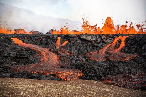 Lava flows from the<a href="https://www.cnn.com/videos/world/2022/08/04/iceland-volcano-eruption-lon-orig-tp.cnn" target="_blank"> Fagradalsfjall volcano</a> in Iceland on Wednesday, August 3.