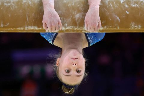 Scottish gymnast Eilidh Gorrell competes on the balance beam during the Commonwealth Games in Birmingham, England, on Saturday, July 30.