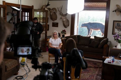 US Rep. Liz Cheney speaks with CNN's Kasie Hunt <a href="https://www.cnn.com/2022/08/04/politics/liz-cheney-justice-department-january-6-ccntv/index.html" target="_blank">during an interview</a> in Laramie, Wyoming, on Wednesday, August 3. Cheney is the vice chairwoman of the House select committee <a href="http://www.cnn.com/2022/06/09/politics/gallery/january-6-hearings/index.html" target="_blank">that has been investigating the 2021 attack on the US Capitol.</a> She said that if the Justice Department does not prosecute former President Donald Trump for his role in the insurrection, the decision could call into question whether the United States can "call ourselves a nation of laws."