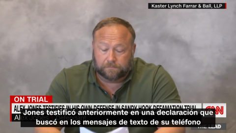 Alex Jones attempts to answer questions about his text messages asked by Mark Bankston, lawyer for Neil Heslin and Scarlett Lewis, in Austin, Texas, on Aug. 3, 2022. 