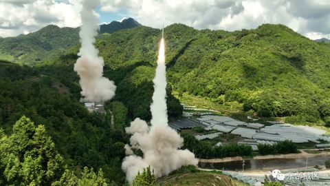 The Chinese military conducts conventional missile tests in waters off Taiwan's east coast on August 4, 2022. 