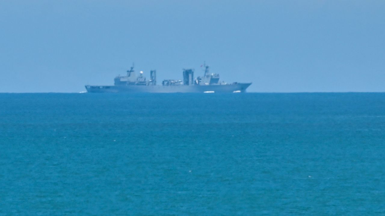 A Chinese military vessel sails off Pingtan island in Fujian province on August 5, 2022.