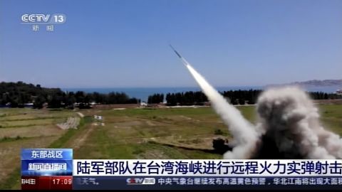In this image taken from video footage on China's CCTV, a projectile is launched from an unspecified location in China, Thursday, Aug. 4, 2022.