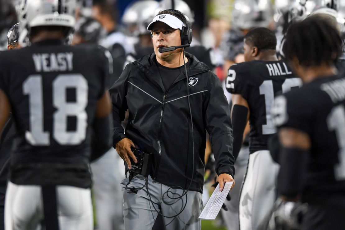 Josh McDaniels looks on during the first half against the Jacksonville Jaguars.