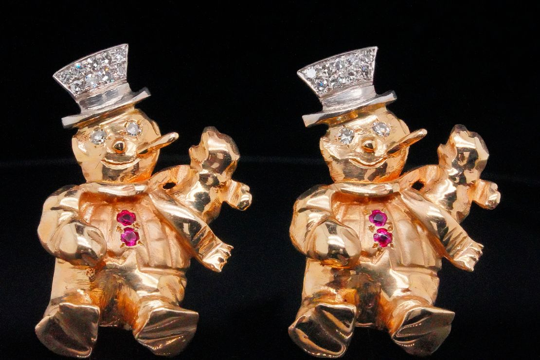 A pair of bejeweled snowman cufflinks that were custom-made for Colonel Tom Parker by Elvis Presley.