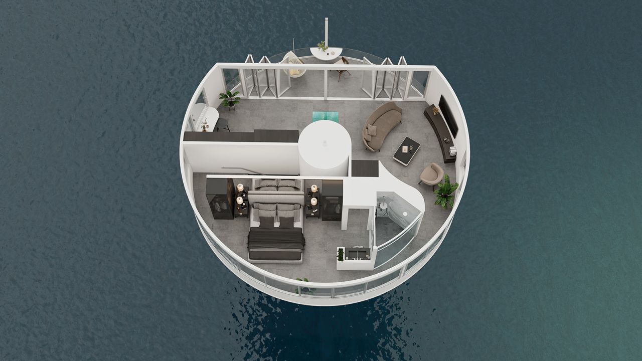 The SeaPod provides 833 square feet (73 square meters) spread across three and a half levels.