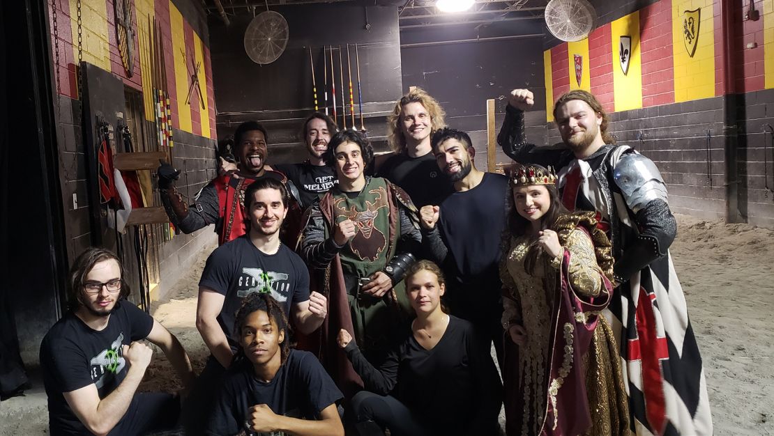 Monica Garza and fellow Medieval Times workers after a union vote succeeded in Lyndhurst, NJ, on July 15. 