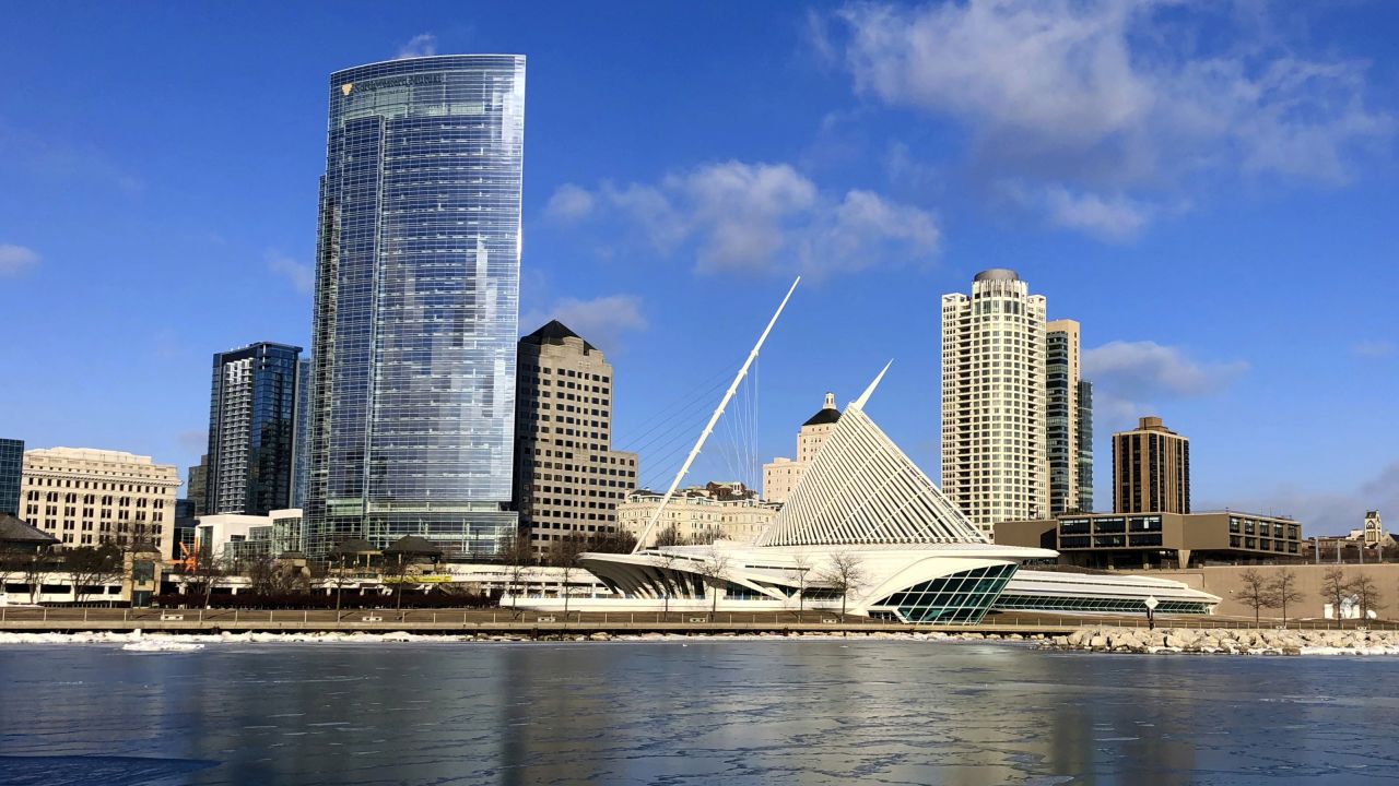 The skyline of Milwaukee, along Lake Michigan, is pictured on February 8, 2019. 