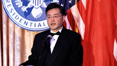 Chinese Ambassador to the United States Qin Gang addresses an event to commemorate the 50th anniversary of former U.S. President Richard Nixon's visit to China, in Yorba Linda, the United States, February 24, 2022. 