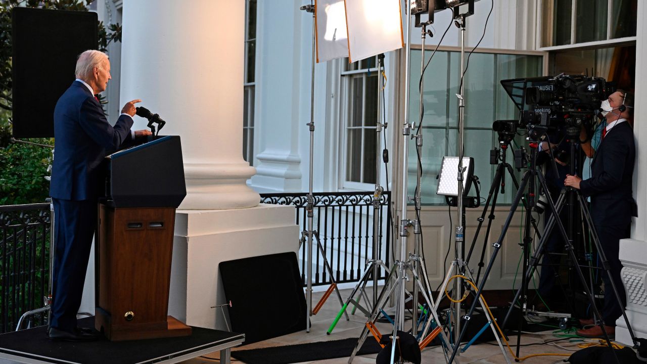 President Joe Biden speaks from the Blue Room Balcony of the White House Monday, Aug. 1, 2022, in Washington, as he announces that a U.S. airstrike killed al-Qaida leader Ayman al-Zawahri in Afghanistan. (Jim Watson/Pool via AP)