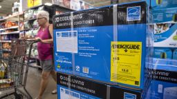 Air conditioner units for sale during a heat wave in Austin, Texas, US, on Tuesday, July 19, 2022. Record-breaking heat is set to scorch central US for another week and threaten Texas -- already in the bulls eye for blistering weather -- with searing temperatures that may drive electricity demand to new heights. 
