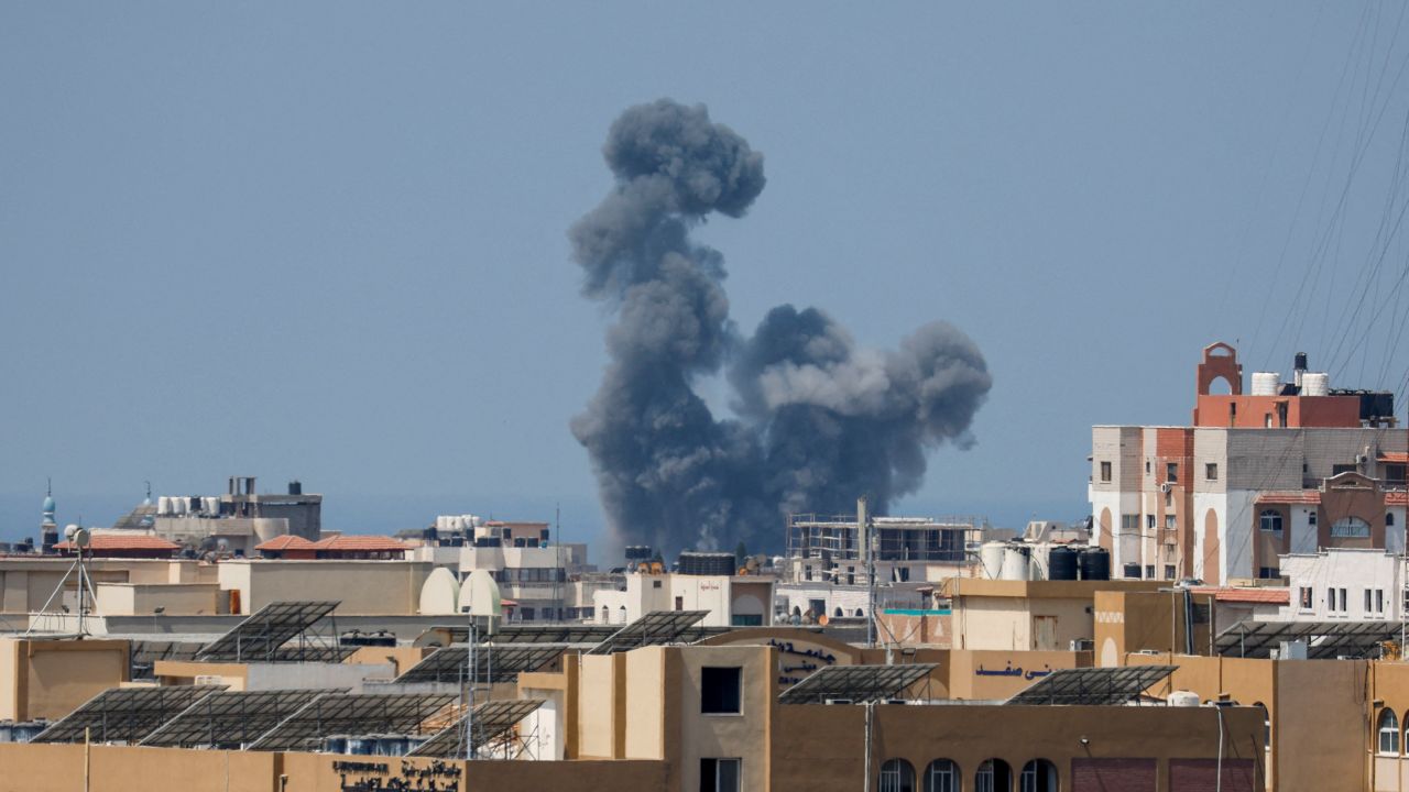 Smoke rises after an Israeli airstrike in Gaza City on Saturday.