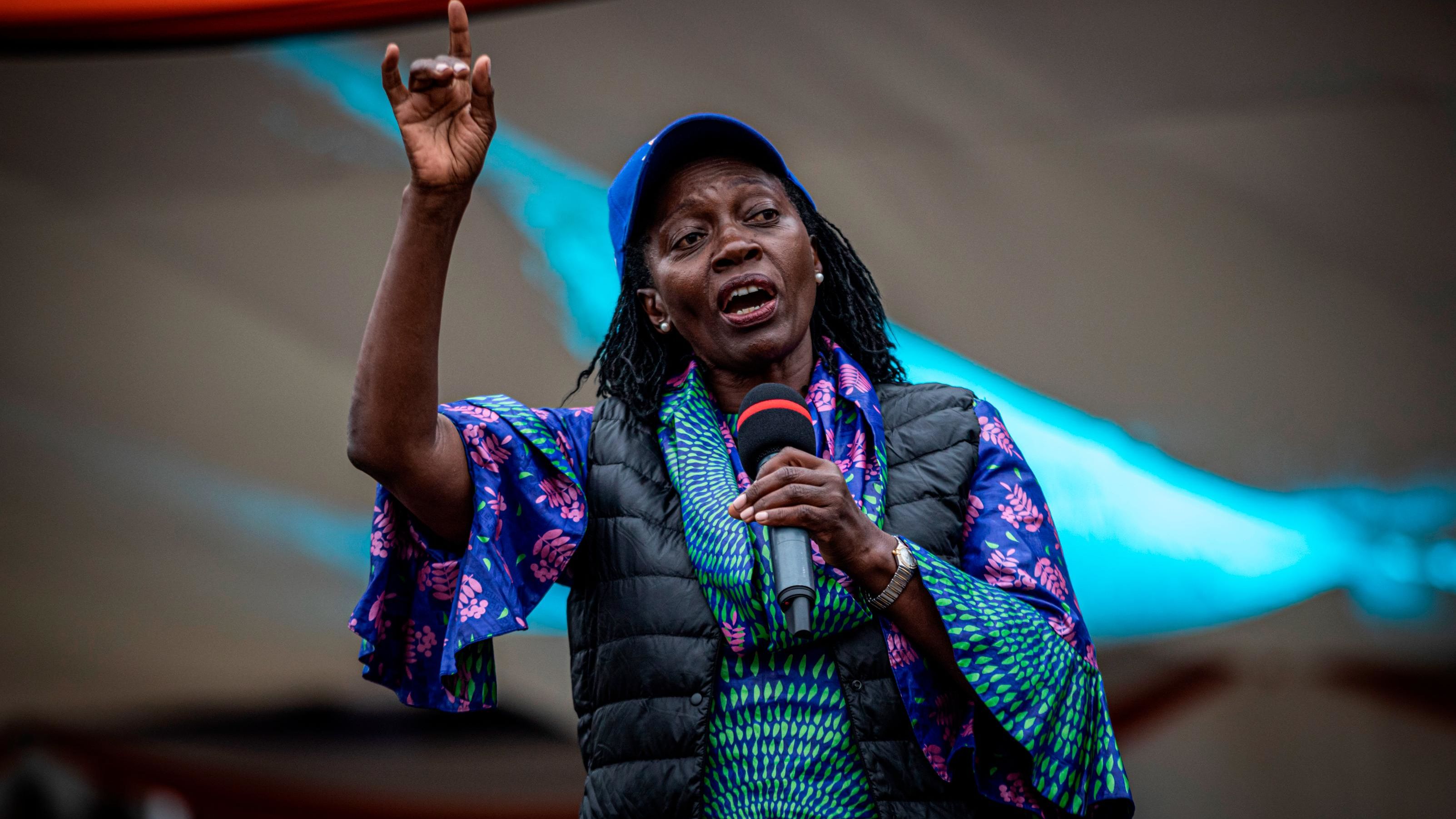 Veteran politician and former Justice Minister Martha Karua addresses a crowd during a campaign rally in Kirigiti Stadium on August 1, in Kiambu, Kenya. If elected, she will become the country's first female deputy president.