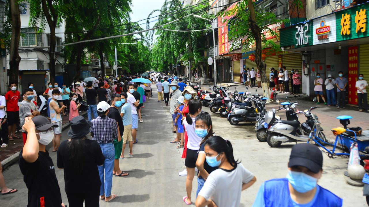 People line up for nucleic acid testing in Sanya, 'China's Hawaii', on August 6.
