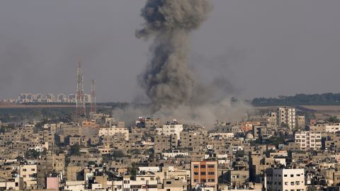 Smoke rises after an Israeli airstrike in Gaza City on Sunday.