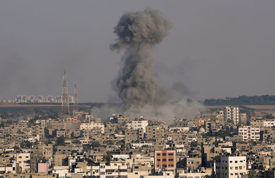 Smoke rises after an Israeli airstrike in Gaza City on Sunday.