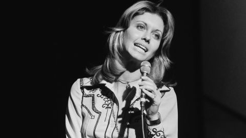 Olivia Newton-John performing on the BBC TV music show 'Top Of The Pops' in 1974.