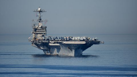 The USS Harry S. Truman aircraft carrier arrives at the French Mediterranean port of Marseille in June 2022.